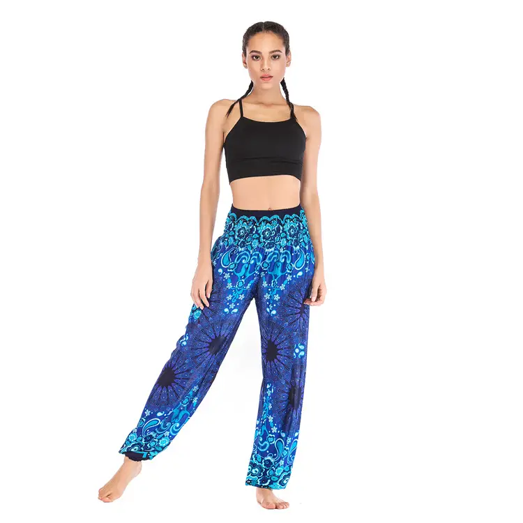 Women's Blue Printed Yoga Pants with Crop Top Set - Image 7