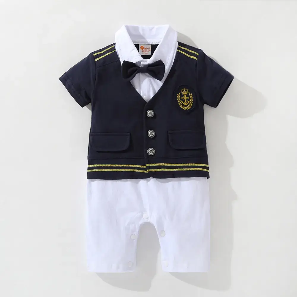 Navy Thin Sheath Romper for Boys Summer Short Sleeve - Image 2