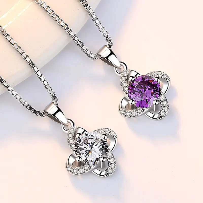 Silver Plated Heart Flower Necklace for Women - Image 4