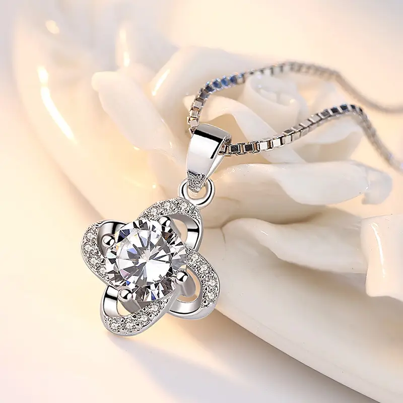 Silver Plated Heart Flower Necklace for Women - Image 5