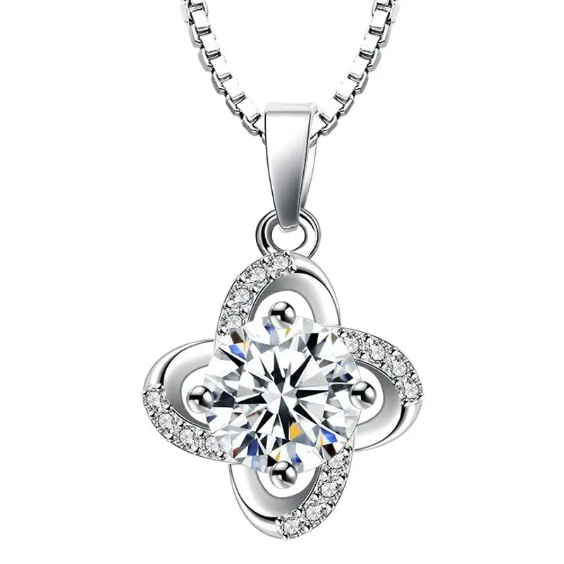Silver Plated Heart Flower Necklace for Women