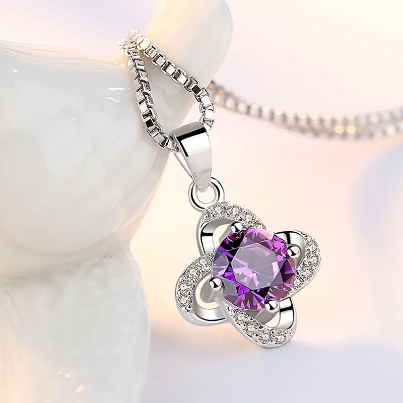 Silver Plated Heart Flower Necklace for Women - Image 2