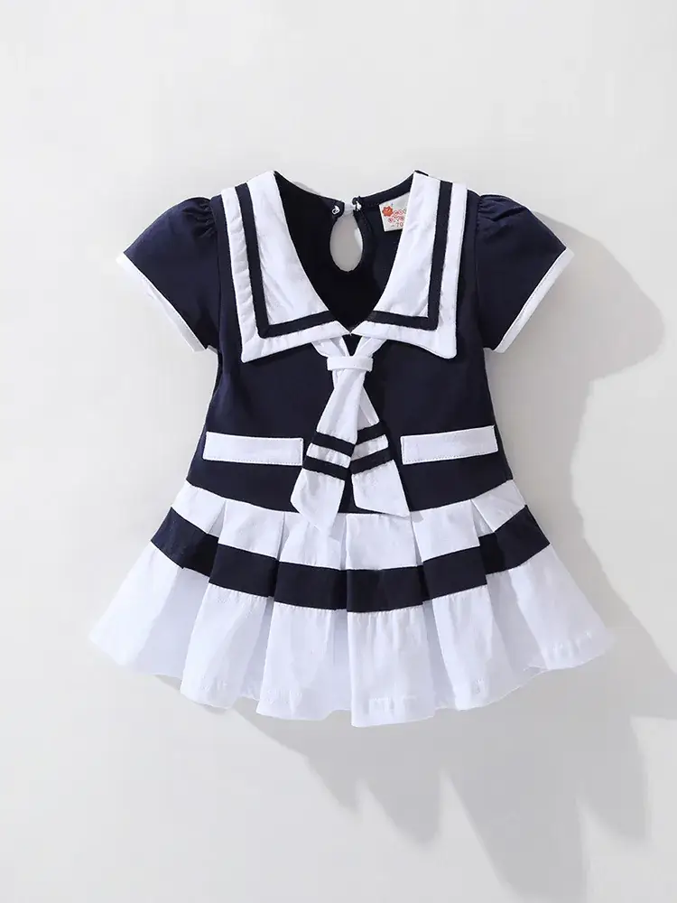 Navy Watercolor Princess Dress for Little Girls - Image 5