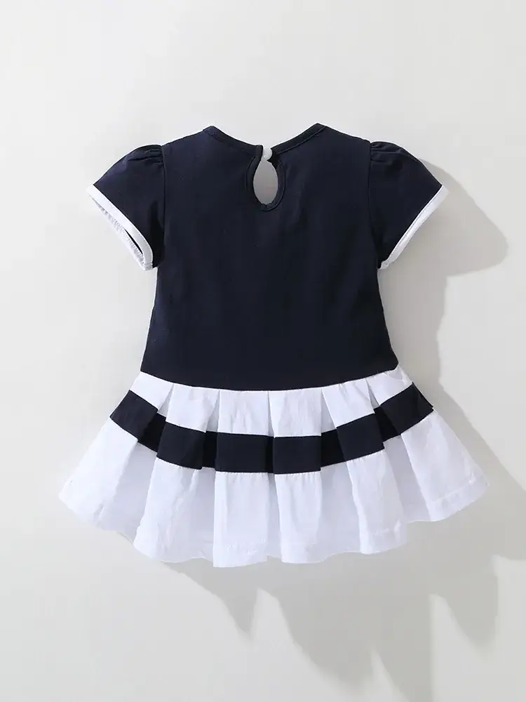 Navy Watercolor Princess Dress for Little Girls - Image 6