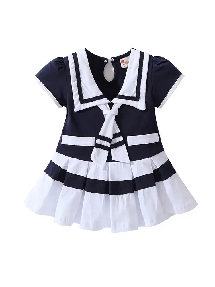 Navy Watercolor Princess Dress for Little Girls - Image 7