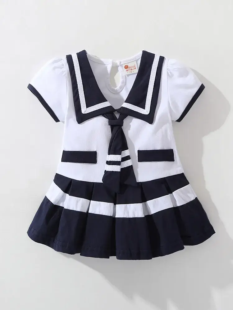 Navy Watercolor Princess Dress for Little Girls