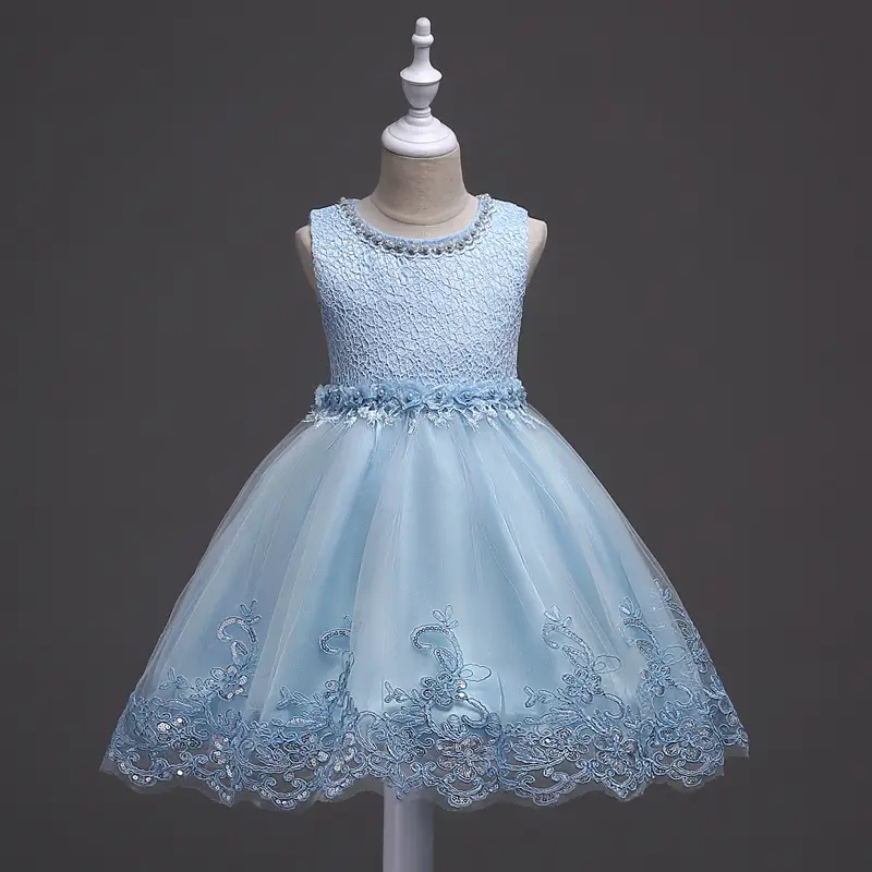 Blue Beaded Lace Princess Dress for Girls Large - Image 6