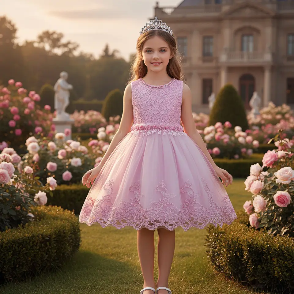 Blue Beaded Lace Princess Dress for Girls Large — feature 2
