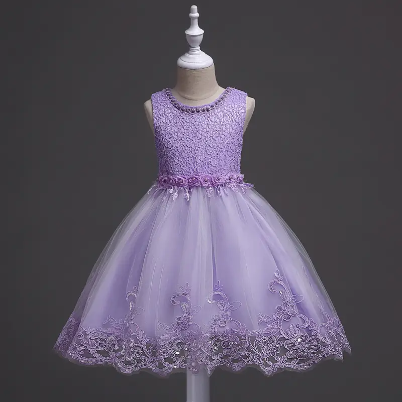Blue Beaded Lace Princess Dress for Girls Large - Image 3