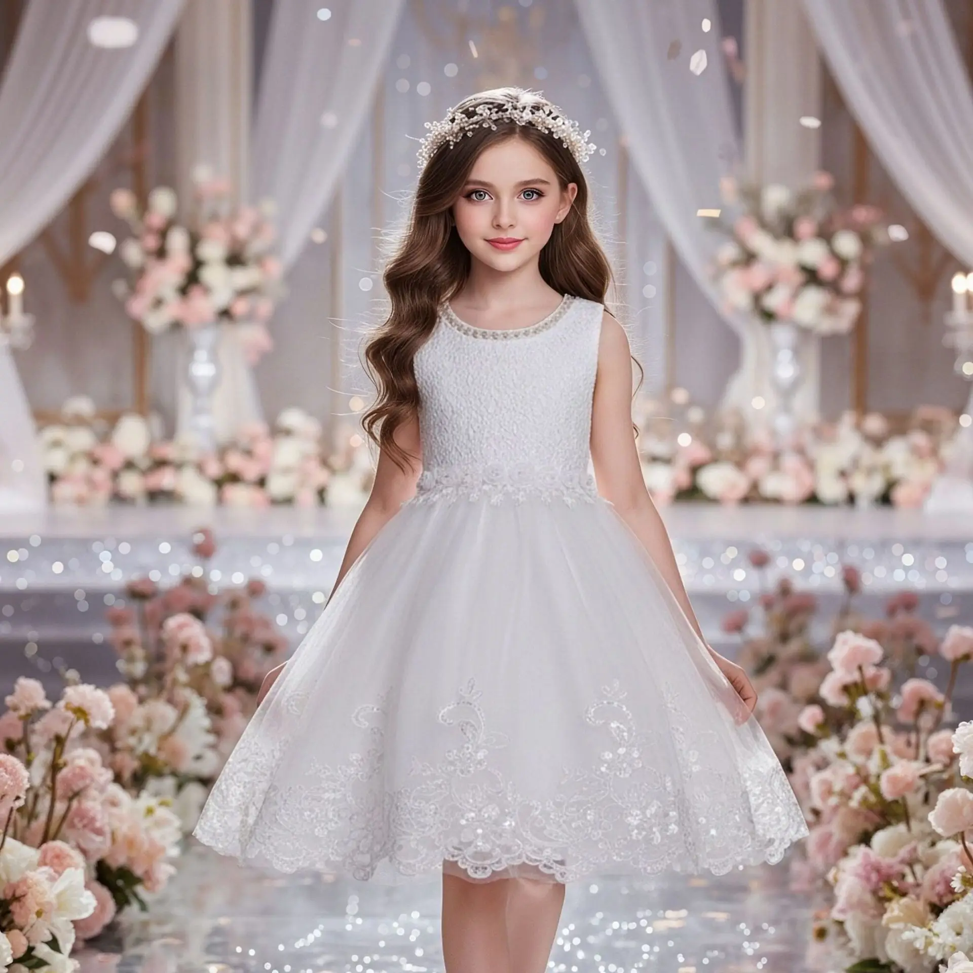 White Lace Sleeveless Wedding Dress for Girls - Image 7