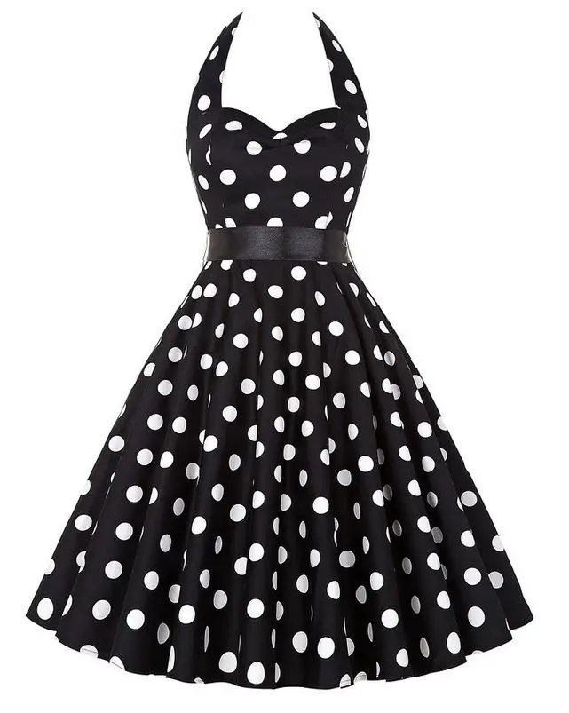Black Polka Dot 50s Waist Slimming Swing Dress - Image 2