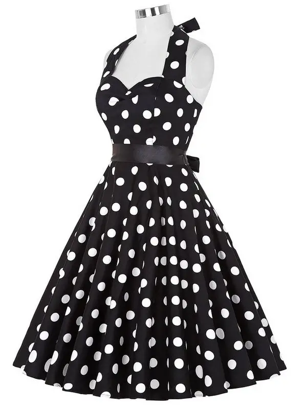 Black Polka Dot 50s Waist Slimming Swing Dress - Image 3
