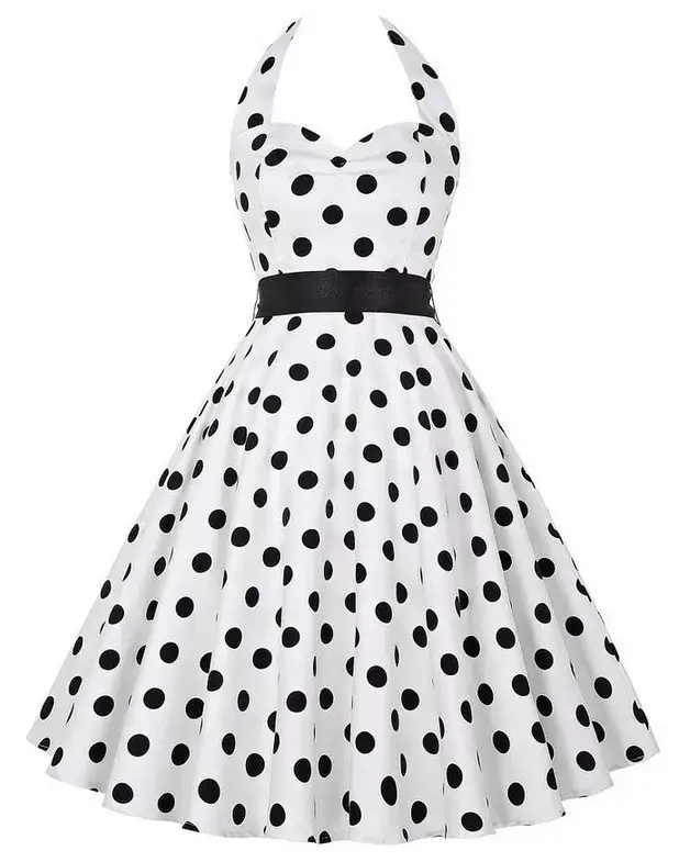 Black Polka Dot 50s Waist Slimming Swing Dress — feature 2