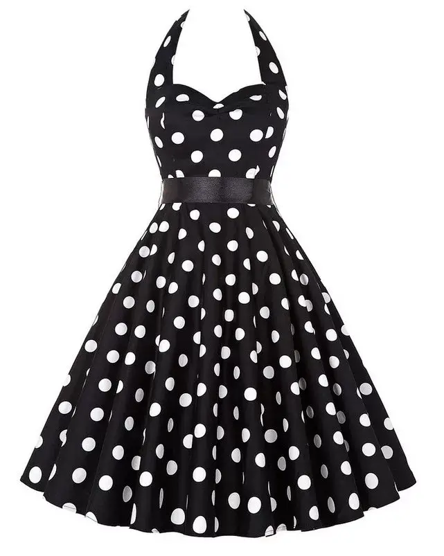 Black Polka Dot 50s Waist Slimming Swing Dress — feature 3