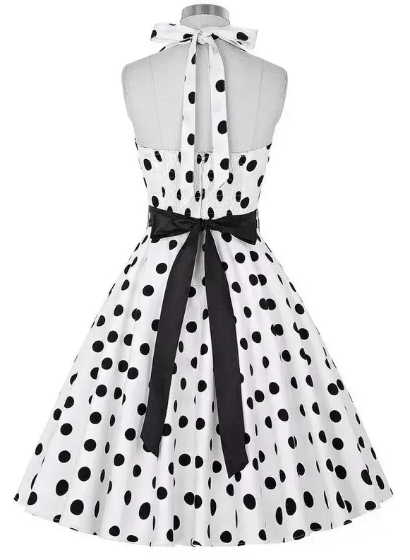 Black Polka Dot 50s Waist Slimming Swing Dress — feature 4