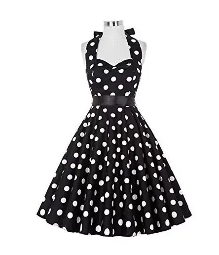 Black Polka Dot 50s Waist Slimming Swing Dress — feature 6