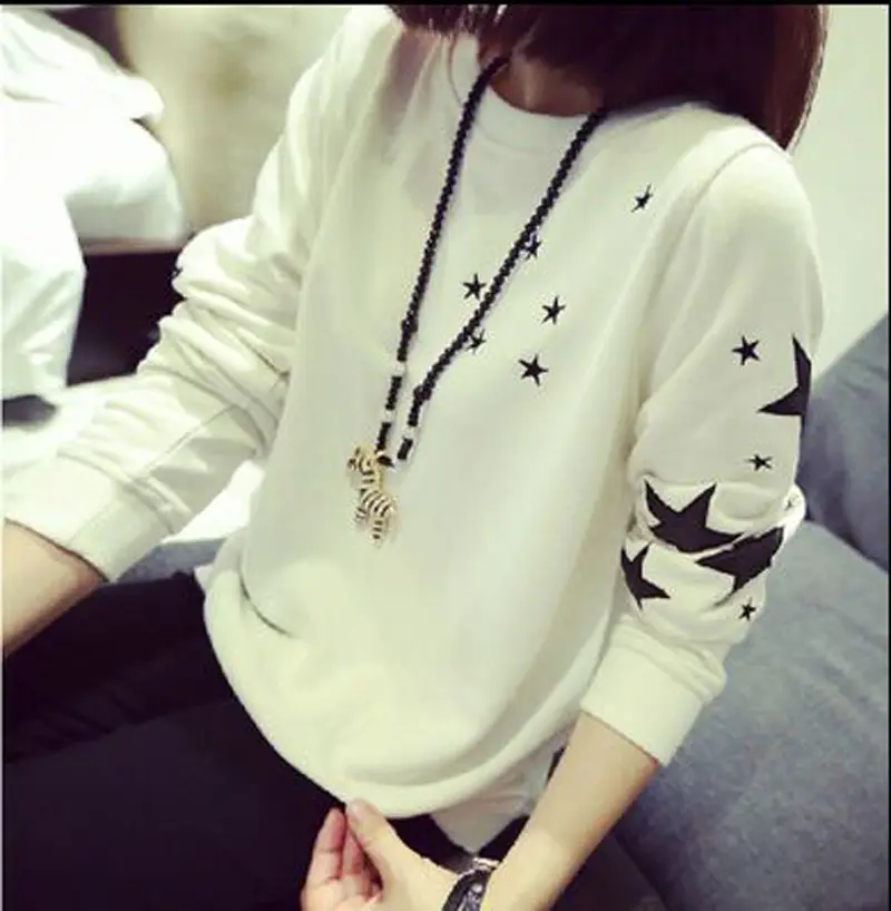 Women Korean Long Sleeve T-Shirt Black Star Print - Image 6