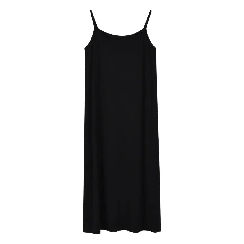 Black Modal Sleeveless Dress Vest Mid Length Plus Size