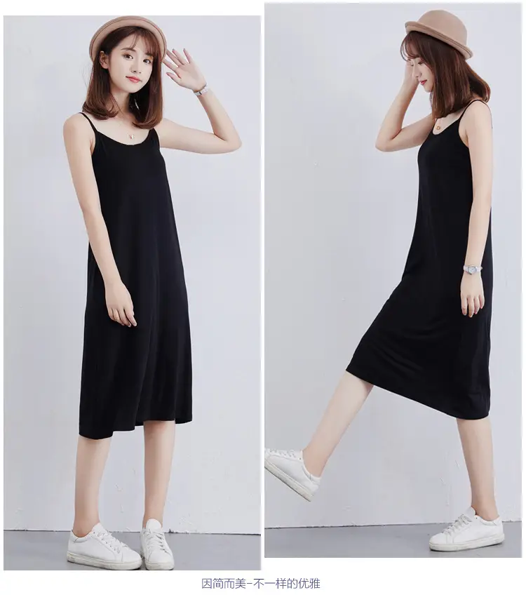 Black Modal Sleeveless Dress Vest Mid Length Plus Size — feature 46