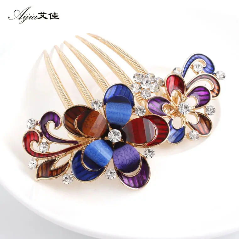 Blue Floral Diamond Hair Combs for Women - Image 5