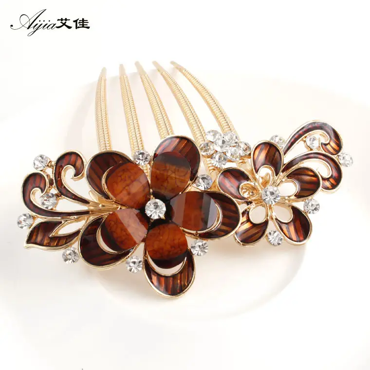 Blue Floral Diamond Hair Combs for Women - Image 6