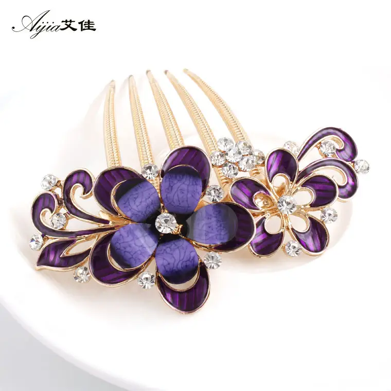 Blue Floral Diamond Hair Combs for Women - Image 2