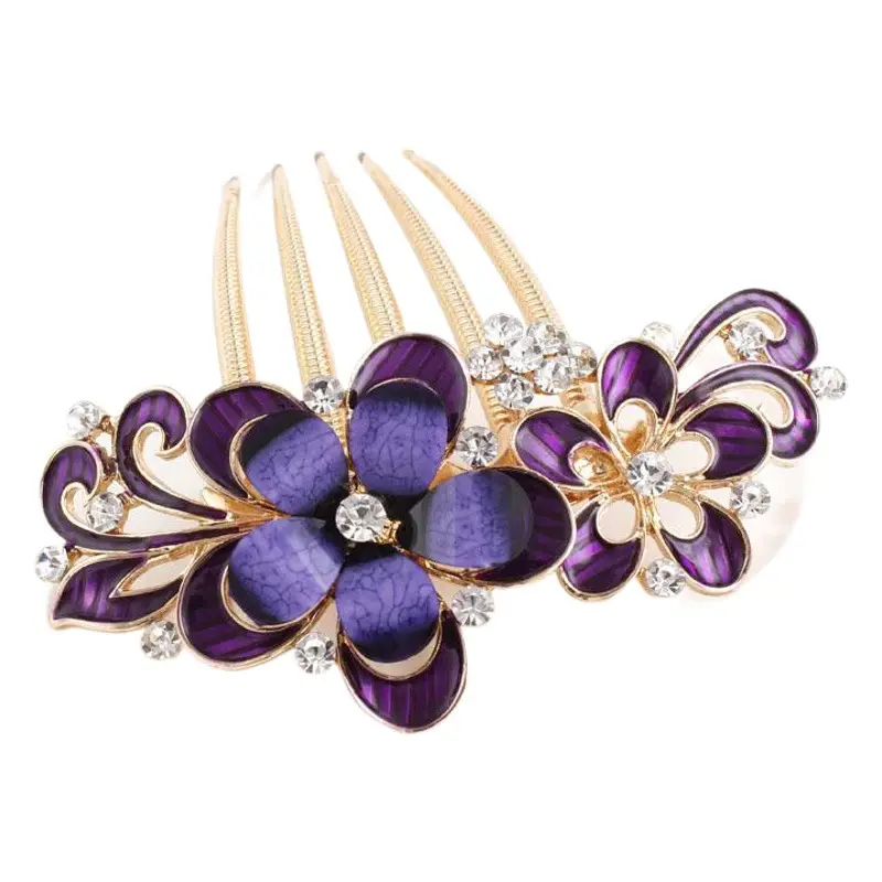 Blue Floral Diamond Hair Combs for Women