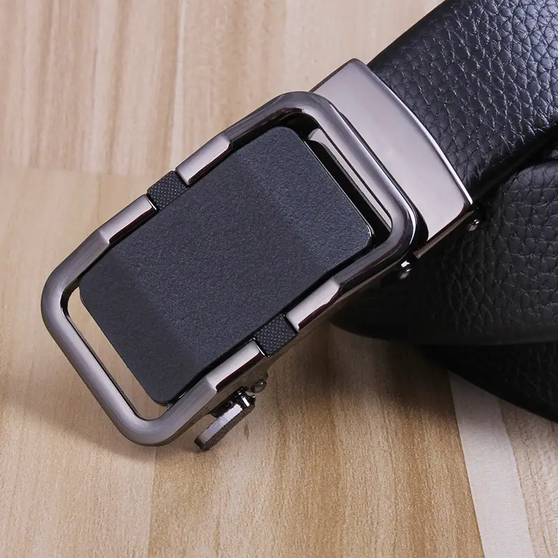 Men's Black Genuine Leather Automatic Buckle Belt - Image 3