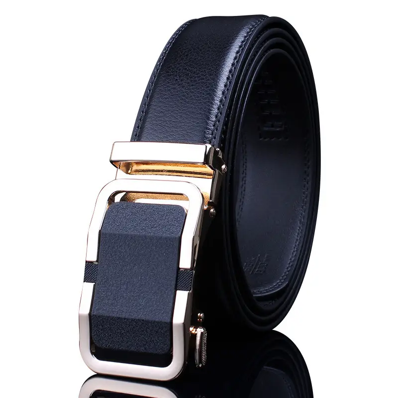 Men's Black Genuine Leather Automatic Buckle Belt - Image 2