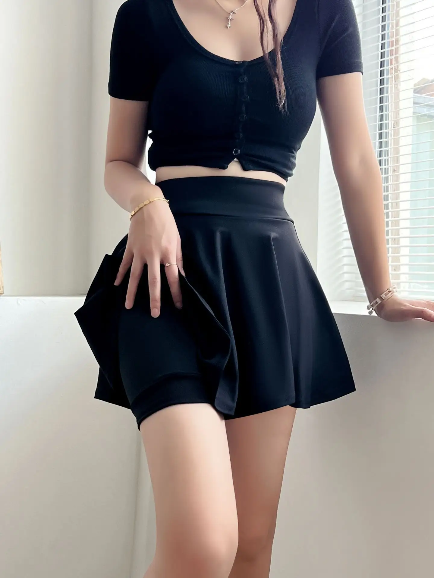 Black Cat Large Women's Anti-Scratch High Waist Shorts - Image 2
