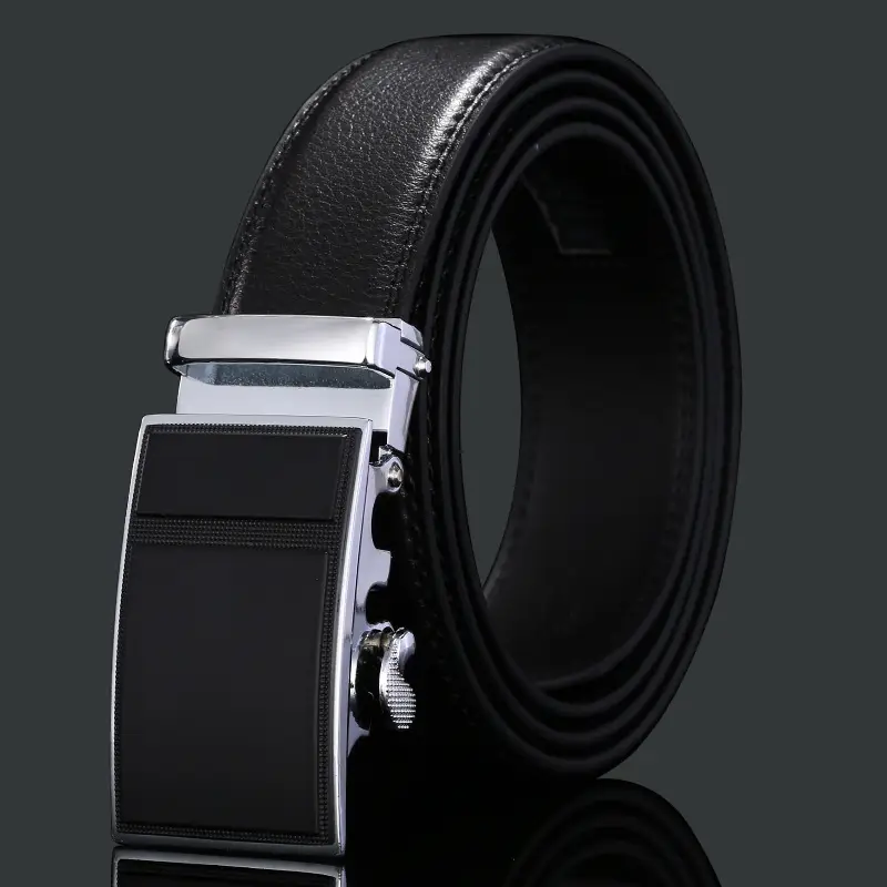 Men's Black Leather Belt with Automatic Buckle - Image 4