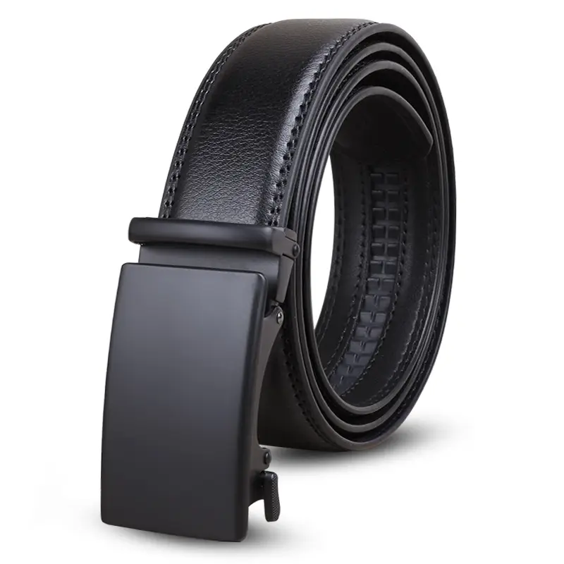 Men's Black Leather Belt with Automatic Buckle - Image 2