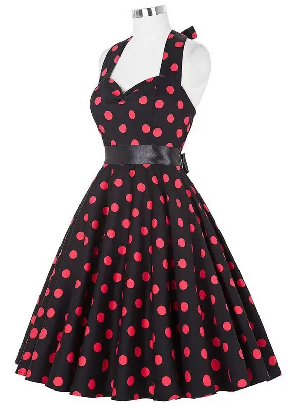 50s Polka Dot Waist Slimming Dress with Belt - Image 3