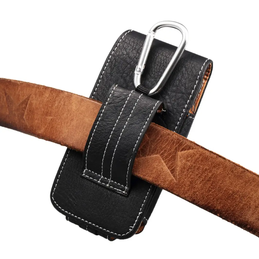Vertical Genuine Leather Phone Belt Bag with Buckle - Image 3