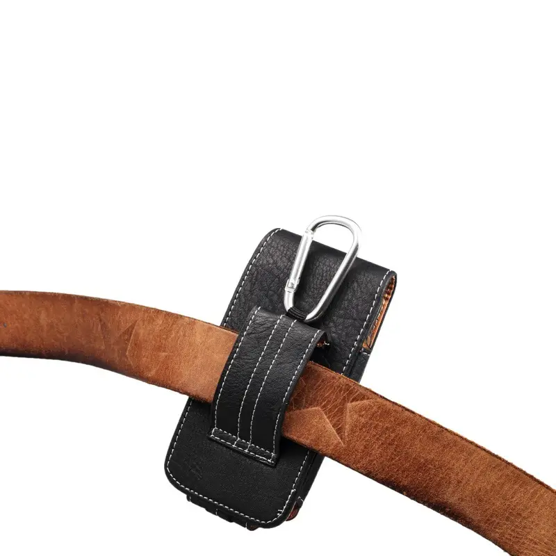 Vertical Genuine Leather Phone Belt Bag with Buckle