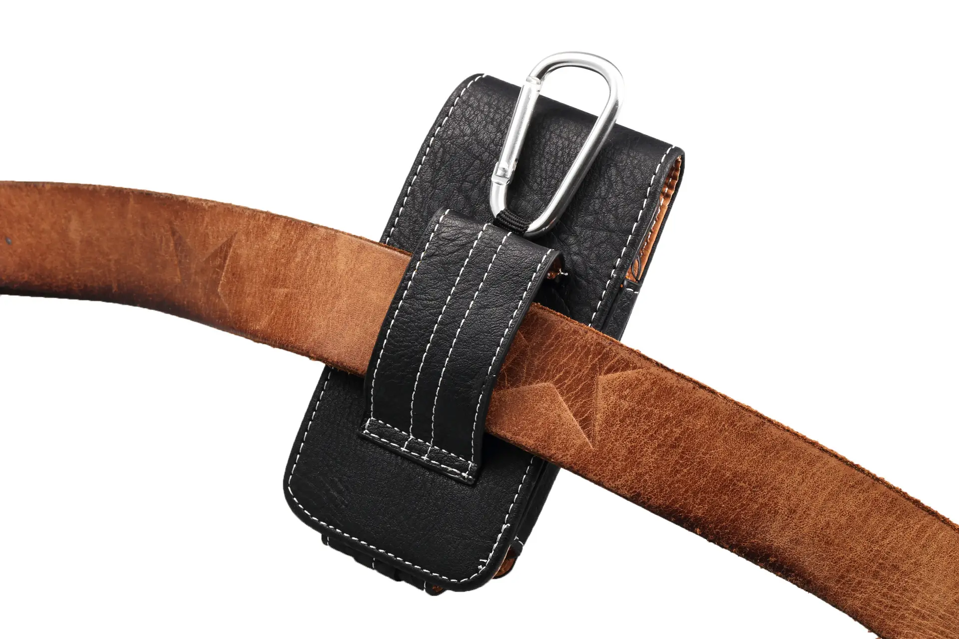 Vertical Genuine Leather Phone Belt Bag with Buckle — feature 11