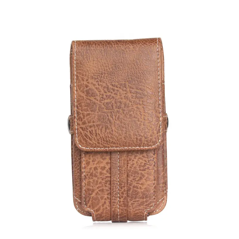 Vertical Genuine Leather Phone Belt Bag with Buckle — feature 13