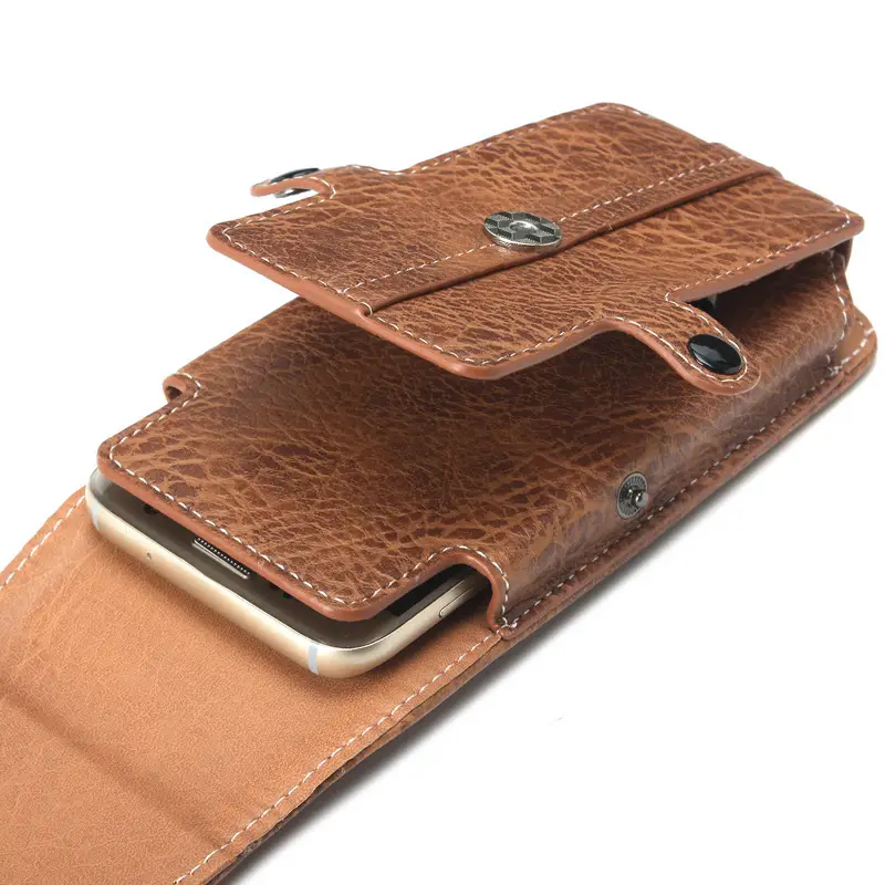 Vertical Genuine Leather Phone Belt Bag with Buckle — feature 14
