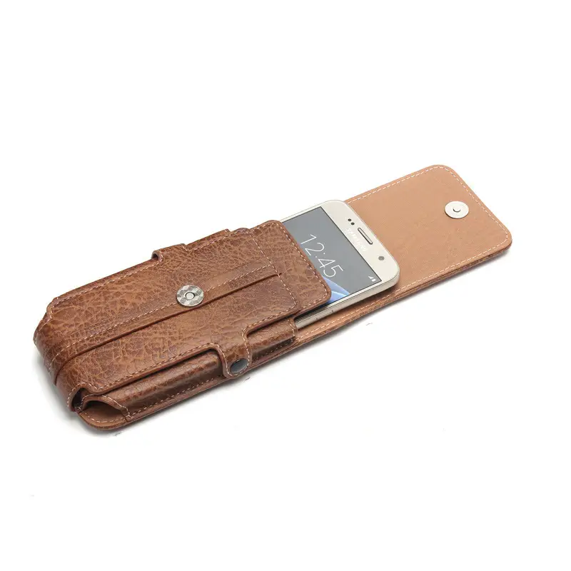 Vertical Genuine Leather Phone Belt Bag with Buckle — feature 15