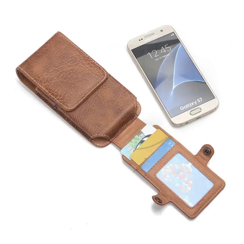 Vertical Genuine Leather Phone Belt Bag with Buckle — feature 16