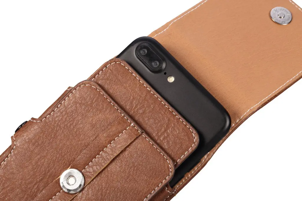 Vertical Genuine Leather Phone Belt Bag with Buckle — feature 17