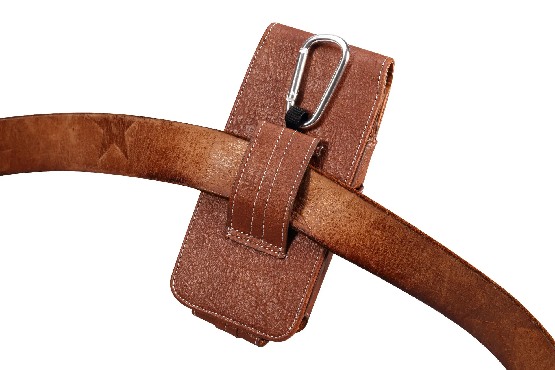 Vertical Genuine Leather Phone Belt Bag with Buckle — feature 19