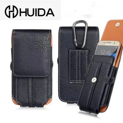 Vertical Genuine Leather Phone Belt Bag with Buckle — feature 2