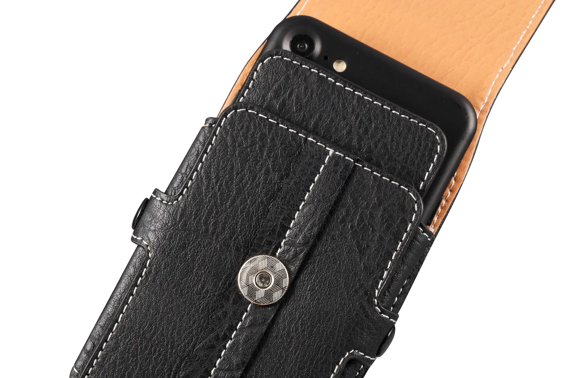 Vertical Genuine Leather Phone Belt Bag with Buckle — feature 6