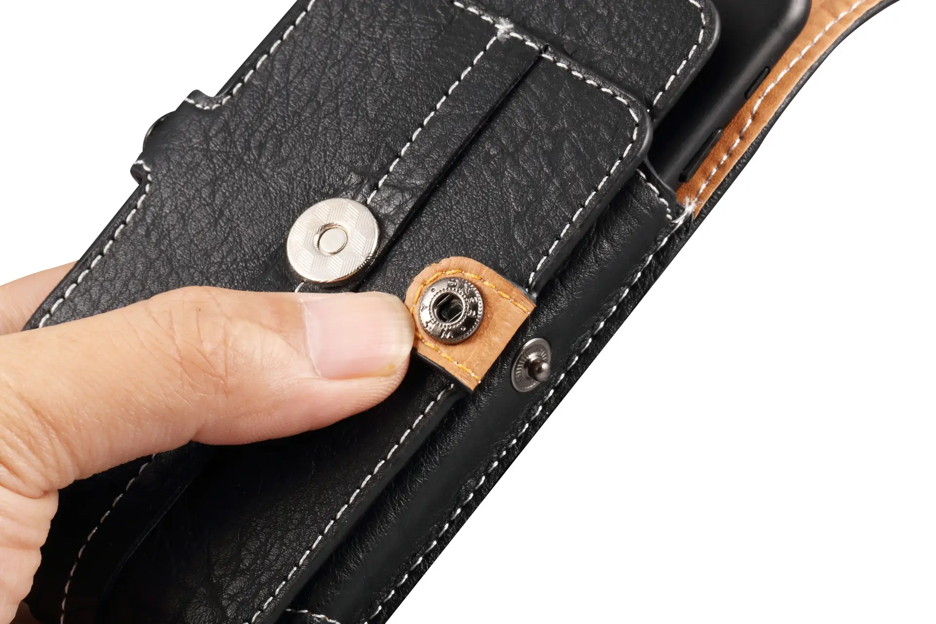 Vertical Genuine Leather Phone Belt Bag with Buckle — feature 7