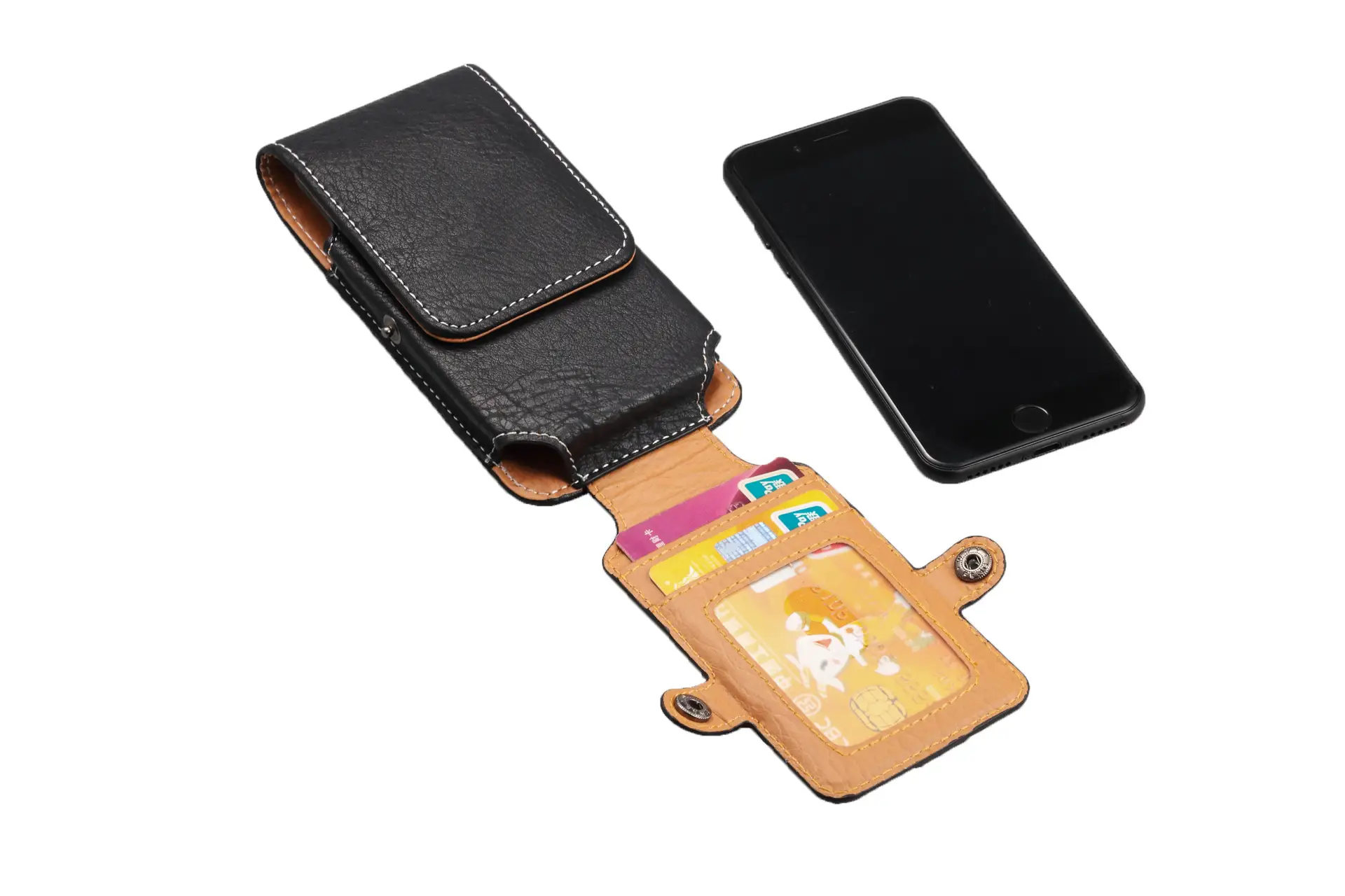 Vertical Genuine Leather Phone Belt Bag with Buckle — feature 8