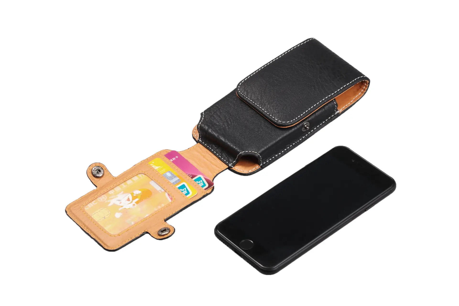 Vertical Genuine Leather Phone Belt Bag with Buckle — feature 9