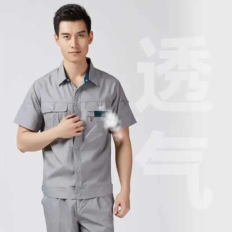 Men Women Summer Thin Short Sleeve Labor Protection Work Clothes Auto Workshop Suits - Image 2