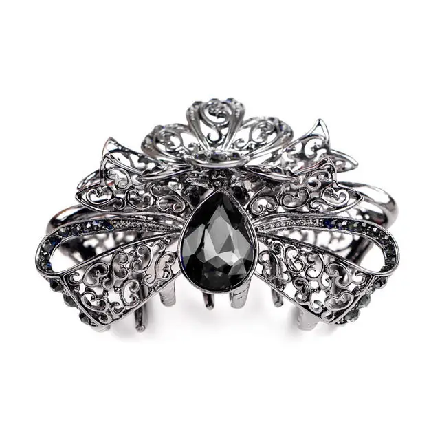 Black Crystal Hair Clip for Women with Ornate Design