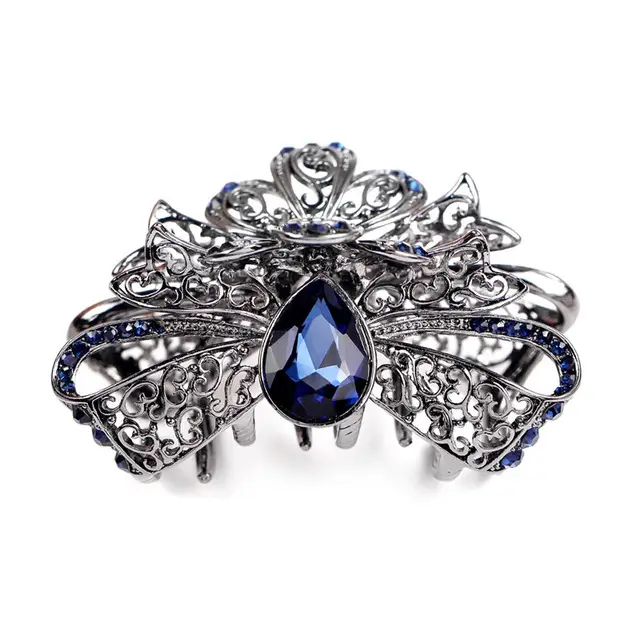 Black Crystal Hair Clip for Women with Ornate Design